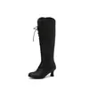 Botas de mujer de caña alta con cordones, punta redonda, tacón medio, comercio exterior, talla grande 7729