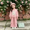 Artículo popular de comercio exterior: elegante atuendo nuevo para niñas, moderno conjunto de dos piezas para bebé con sudadera de lazo y pantalones de pierna ancha
