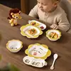 Conjunto de Louça Infantil de Leão Desenho Animado Fofo com Alto Valor Estético, Tigela para Comida de Bebê Doméstica de Melamina, Colher e Prato Dividido