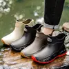 Botas de chuva curtas populares da moda transfronteiriça para homens, antiderrapantes, sapatos de borracha espessados, galochas, pesca na praia, resistentes ao desgaste, sapatos aquáticos leves