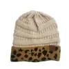 Amazon AliExpress Comercio Exterior Transfronterizo Estampado de Leopardo Top Liso Gorro de Punto Otoño e Invierno Cálido Gorro de Lana Etiquetado