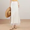 Elegante falda midi de satén con abertura y encaje para mujer, de cintura alta, estilizada, estilo cola de pez para primavera y otoño