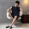 Modal2026 Novo Estilo Masculino Verão Colete Sem Manga Calça Curta Fina Conjunto de Duas Peças para Casa