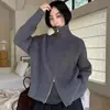 Tienda de Puestos de Huevos Dongdaemun de Corea del Sur Chaqueta con Cremallera Doble y Solapa de Punto Grueso Ropa de Abrigo