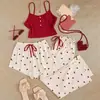 Pijama Nuevo de Comercio Exterior para Mujer para Primavera y Verano, Dulce y Popular Conjunto de Tres Piezas, Camisola de Algodón, Shorts, Pantalones Largos, Ropa de Dormir Sexy