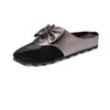 Estilo Nuevo de Primavera Ropa de Abrigo Malla Baotou Antideslizante Lazo Medias Zapatillas Zapatos de Mujer Sandalias