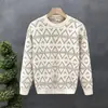 Suéter masculino de gola redonda da moda para outono e inverno, camisa básica de alta qualidade, suéter interno jacquard quente