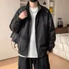 Jaqueta bomber azul escuro com gola alta masculina outono solta estilo de rua jaqueta de beisebol legal top esportivo casual da moda