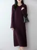Vestido de lana pura con manga acampanada, vestido de punto para mujer, otoño e invierno, longitud media, adelgazante, tejido de canalé, suéter de cuello redondo, vestido base