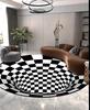 Alfombra Redonda de Visión Tridimensional en Espiral Blanco y Negro Transfronteriza Felpudo Geométrico para Sala de Estar Dormitorio Alfombra Artística para Mesa de Café