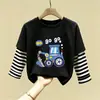 Nuevas Camisetas de Primavera y Otoño para Niños Dibujos Animados Ropa de Otoño Camisetas de Manga Larga de Algodón Puro para Niños Camisetas Básicas Frescas de Moda Ropa Patchwork