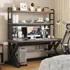 Mesa de computador para casa com painel perfurado, mesa gamer, design simples, adequada para quartos, mesa de estudo para estudantes e mesa de escrita integrada com estante