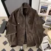 Chaqueta de cuero retro americana de trabajo, unisex, adecuada para primavera y otoño, chaqueta de aviador casual, elegante y genial, con cuello alto, marca de moda