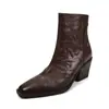 Botines cortos ajustados para mujer hechos de piel de vaca de capa superior, nuevo estilo otoño e invierno, piel genuina, punta cuadrada, cierre de cremallera trasera, tacón alto grueso