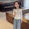 Ropa de Verano para Niñas Lindas Nuevo Estilo Coreano Moda para Bebé Niña Manga Larga Ropa Casual Infantil Top Camiseta de Encaje con Lazo