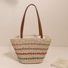 Bolsa de Palha Listrada Colorida de Um Ombro Estilo Francês 2026 Nova Bolsa Tecida de Grande Capacidade para Mulheres Estilo Férias na Praia Bolsa de Praia