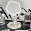 Espejo de maquillaje con forma de corazón para niña, giratorio, portátil, para dormitorio de estudiantes