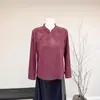 Nueva Camisa Base Jacquard Estilo Chino Otoño 2025 Nuevo Estilo Nacional Cuello Alto Solapa Diagonal Corte Ajustado Elegante Top Festivo