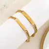 Pulsera Cubana de Oro de 18 Quilates de Color para Parejas Transfronteriza con Logo Grabado con Láser, Joyería de Acero de Titanio, Pulsera de Acero Inoxidable para Hombres y Mujeres