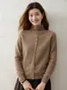 Estética elegante! Cardigã feminino de cashmere com gola livre, design de botões cruzados, suéter de tricô de manga longa, peça de outer wear macia e leve