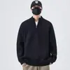 Versátil suéter pullover novo para outono e inverno, estilo casual lazy retrô americano, malha com gola alta, jaqueta masculina de cor sólida, moderna
