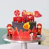 Decoração de bolo para assar pequeno bombeiro caminhão de bombeiros decoração cachorro cartão de chama mesa de sobremesa infantil vestir