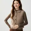 Chaleco cárdigan de punto de cachemira de cuello alto estilo europeo para otoño e invierno para mujer, chaleco grueso de punto trenzado de moda, calentador de hombros
