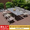 Mesas e Cadeiras de Plástico Madeira para Exterior, Conjunto de Cadeiras de Rattan para Café ao Ar Livre, Mesa e Cadeiras de Jantar para Pátio de Villa, Móveis de Ardósia para Jardim