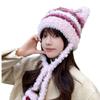 Yabifeng Ins Nicho Dulce Lindo Lazo Sombrero de Felpa Tejido para Mujer Cálido Rayado Color de Contraste Sombrero Lei Feng