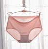 Ropa interior sin costuras de malla transpirable de agua helada para mujer Entrepierna de algodón puro Color sólido Cintura media Calzones para mujer Cómodo Levanta glúteos