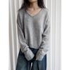 Lvu Novo Suéter de Lã Estilo Coreano Simples Estilo Preguiçoso Gola V Grande Perfil Solto Top Baidai para Mulheres
