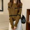 Suéter de Otoño e Invierno de Cuello Redondo Estilo Coreano a Rayas de Manga Larga Tejido Camiseta Básica para Mujer Top Delgado con Bordado Suelto de Carita Sonriente para Mujer