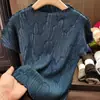 En StockComercio Transfronterizo Top de Verano Fruncido Bordado para Mujer, Camiseta Casual Elegante de Manga Corta con Bordado Pesado y Diseño Fruncido