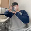 Suéter Masculino Outono/Inverno Retrô Americano Preguiçoso Solto Top Tendência Versátil Manga Raglan Bloco de Cores Gola Redonda Tricô