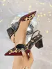 Sandálias Mules de Salto Bloco Bico Apontado Estilo Europeu e Americano com Patchwork Estampa de Leopardo para Comércio Exterior Transfronteiriço, Sandálias Confortáveis Versáteis de Salto Alto