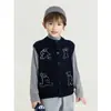 Colete Suéter Masculino Wuli Bu Yi Inverno Novo Estilo Colete Cardigan com Bordado de Urso Mistura de Lã Top Versátil
