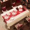 2026 Nova Toalha de Mesa Cartoon Ano do Cavalo Vermelho, À Prova de Óleo, Impermeável, Resistente ao Calor, Toalha de Mesa de Centro Vermelha Festiva de Alta Qualidade