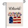 Popular Bandera de Jardín del Día de la Independencia de Amazon Perro Estrella Estampado Material de Lino Bandera Decorativa Americana para Exteriores