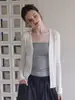 Cardigã de malha elegante estilo francês branco de seda de gelo com proteção solar para mulheres, top tipo xale casual fino de alta qualidade para o verão