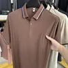 Camisa Polo Jacquard para Hombres de Mediana Edad y Mayores con Cuello Campana, Camiseta de Manga Corta, Nueva Camisa de Negocios Casual de Manga Corta para Hombre de Verano
