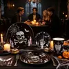 Plato de Papel Desechable y Servilletas Estilo Gótico Calavera Telaraña para Halloween Transfronterizo Set de Vajilla para Fiesta Temática Oscura