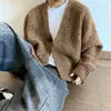 Suéter cárdigan azul retro americano para hombre, casual y acogedor, chaqueta de punto cálida de invierno de corte limpio