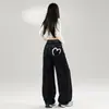 En Stock Estampado de Corazones Rosas Color Original Diseño de Mezclilla Rectos Sueltos Casuales Jeans de Largo Completo y Extra Largos