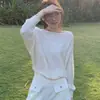 Top de malha de um ombro estilo coreano, discreto e sofisticado para mulheres, perfeito para a primavera, oferecendo um design de manga longa de alta qualidade, elegante, com caimento solto e que afina a silhueta.