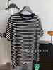 Camiseta de Manga Corta a Rayas Color Block de Lyocell Tencel para Mujer, Camiseta Casual Holgada de Cuello Redondo, Camiseta Básica de Moda, Primavera/Verano 2026
