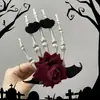 Acessório de cabeça de Halloween rosa caveira grampo de cabelo de tule para mulheres presilha lateral para cabelo acessório de festa cosplay decoração de mão de caveira