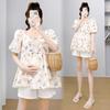 2024 Nova Maternidade Verão Moda Estampada Floral Boneca Camisa Top Barriga Shorts Solto Terno Emagrecedor
