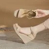 Sandalias de cuña Jingang Shoes Mj90109 para mujer 2026 Estilo nuevo Suela gruesa Punta abierta Cuerda de cáñamo Tacón alto Zapatos de mujer de suela gruesa