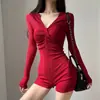 Body Sexy de Cuello en V Anudado de Manga Larga Estilo Europeo y Americano para Mujer, Corte Ajustado, Adelgazante, Capa Interior, Mono Corto de Fitness Yoga