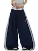 Calça de moletom reta com retalhos listrados atléticos retrô estilo rua americano para mulheres, calça atlética larga e casual para dançar